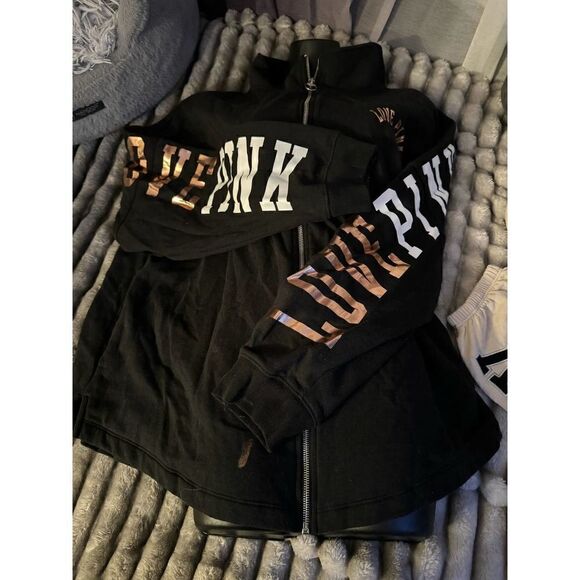 VS PINK black oversized full zip up jacket/top/shirt bling - Picture 5 of 7